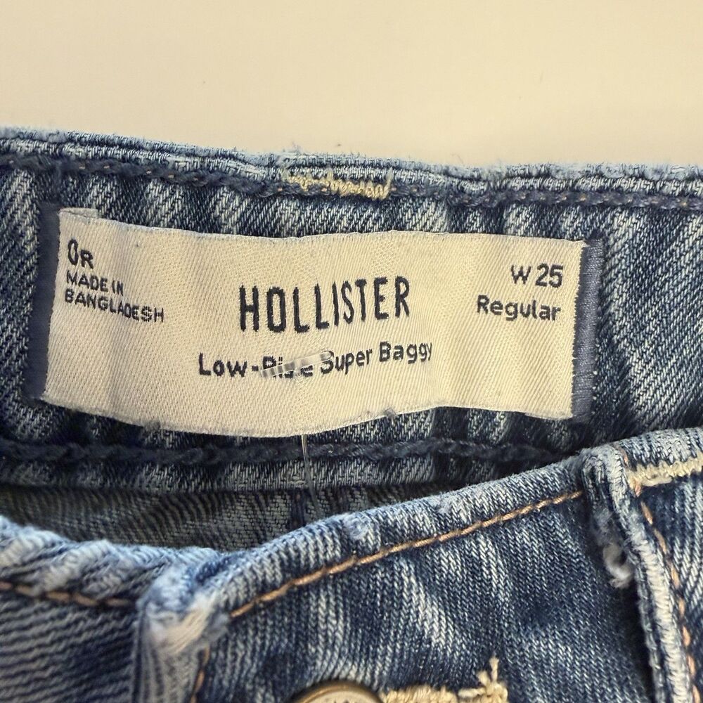 Hollister Low Rise Super Baggy Jeans W25 Light Wash Wide Leg Y2K Floral Pocket - Picture 6 of 11